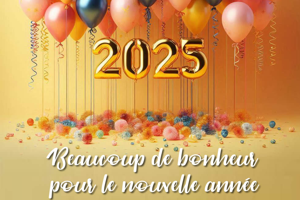 2025 phrase de voeux colorée et décorée par des ballons