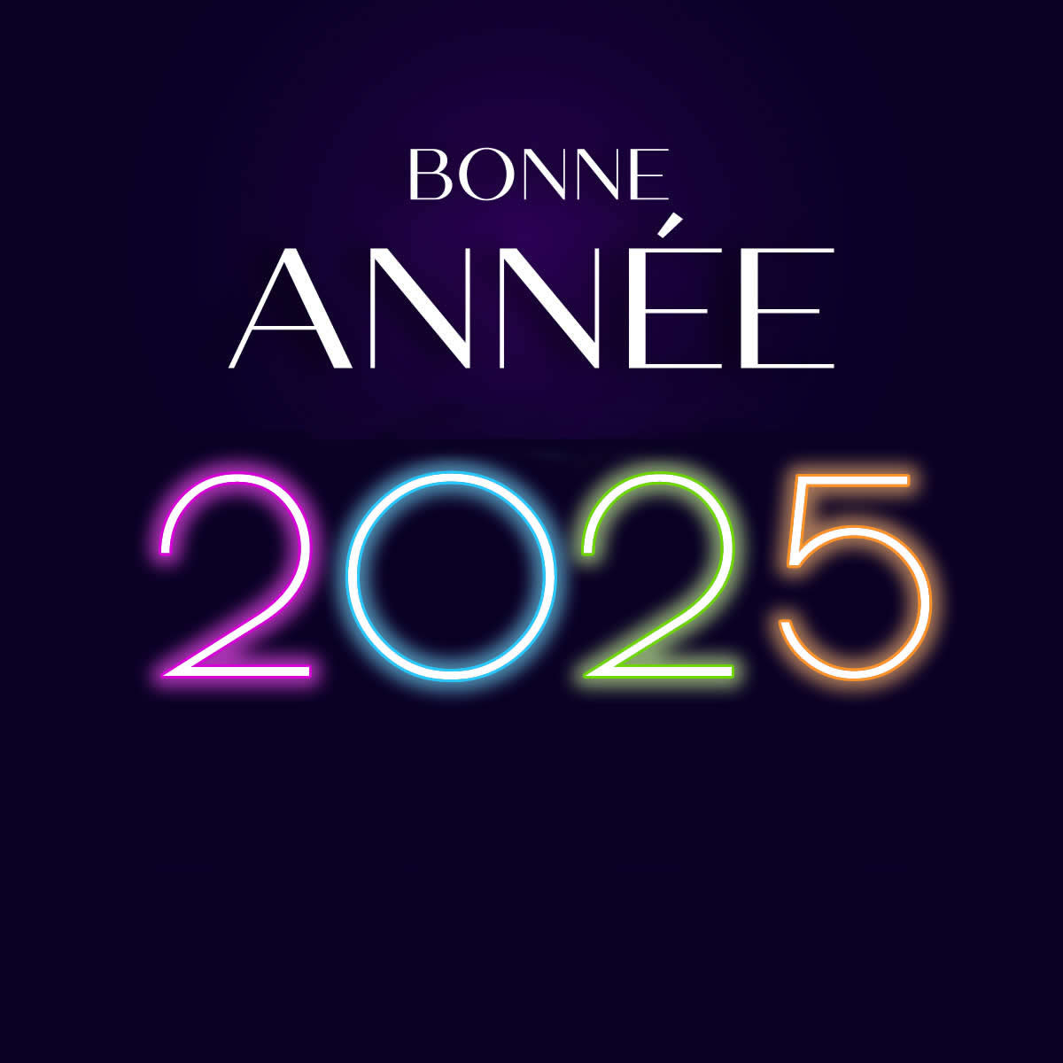 Texte néon de bonne année 2025